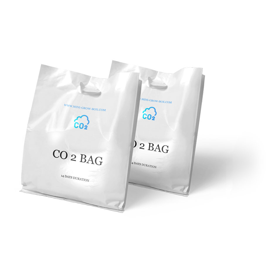 Zwei weiße CO2 Bags von Bonsanto für die Mini Grow Box